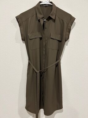 Express Olive Green Shirt Dress with Tie